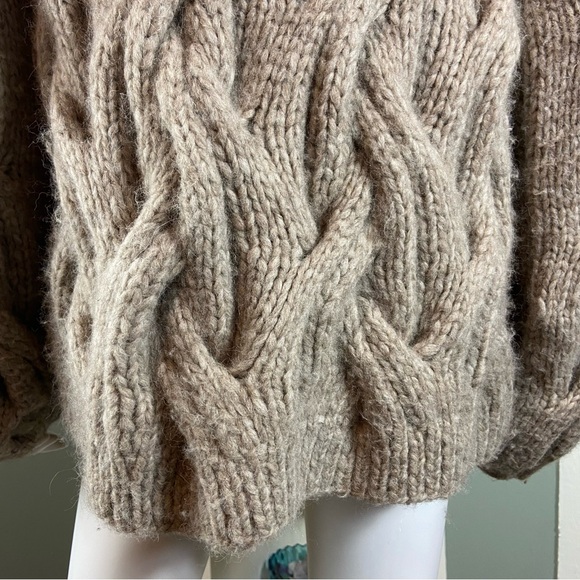 Mirth Cortina Baby Alpaca Blend Chunky Knit Cardigan Camel Beige Fuzzy S Small - Picture 10 of 14